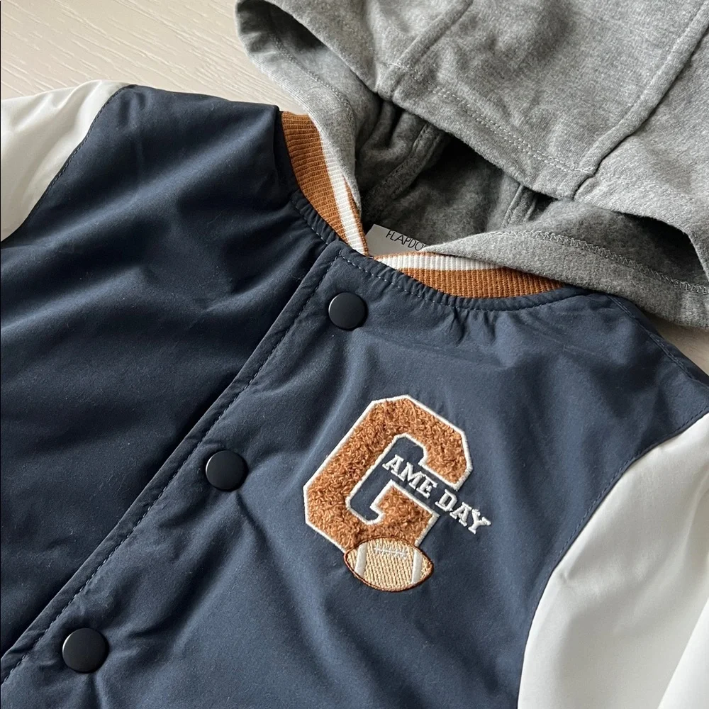 Flapdoodles Toddler Boy 3 Piece Set Bomber Jacket Joggers Football 2T 4T 5T
